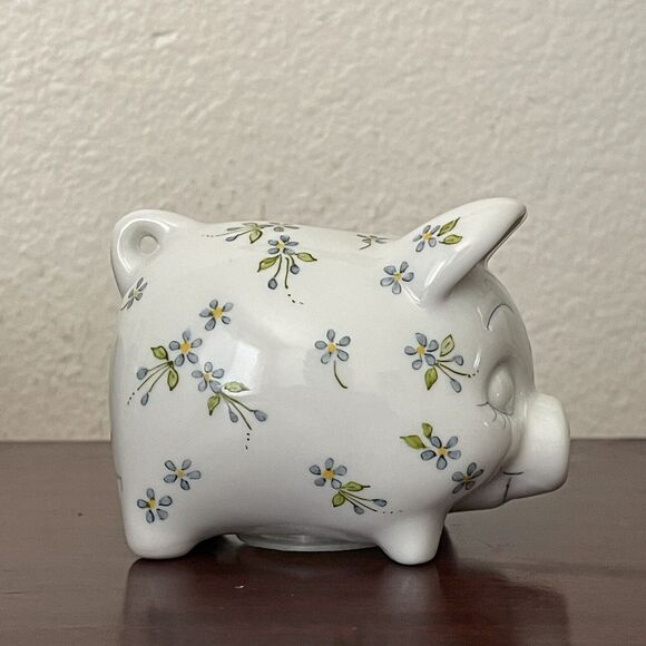 Vintage Piggy Bank With Stopper, Forget Me Not 1989 Hand Painted Signed - Picture 2 of 12